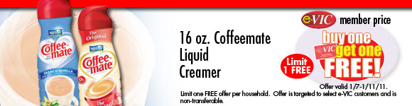 Coffeemate Liquid Creamer - 16 oz : eVIC Member Price - Buy One Get One FREE - Limit 1 FREE