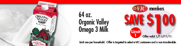 Organic Valley Omega 3 Milk - 64 oz : eVIC Member Price - Save $1.00 - Limit 1