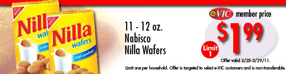 Nabisco Nilla Wafers - 11-12 oz : eVIC Member Price - $1.99 ea - Limit 1