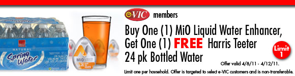 Buy One (1) MIO Liquid Water Enhancer and Get One (1) Harris Teeter 24 pk Bottled Water FREE - Limit 1 FREE