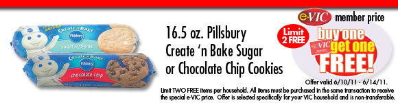 Pillsbury Create 'n Bake Sugar or Chocolate Chip Cookies - 16.5 oz : eVIC Member Price - BUY ONE GET ONE FREE - Limit 2 FREE