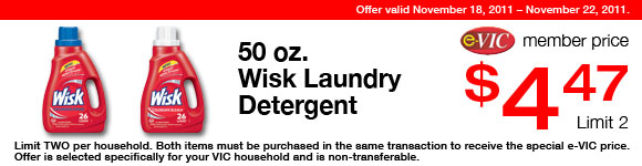 Wisk Laundry Detergent -  50 oz : eVIC Member Price - $4.47 ea - Limit 2