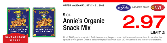 Annie's Organic Snack Mix - 9 oz : eVIC Member Price - $2.97 ea - Limit 2