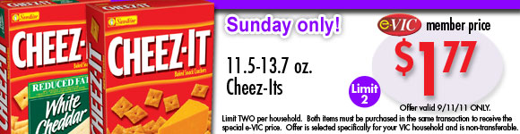 Cheez-Its - 11.5-13.7 oz : eVIC Member Price - $1.77 ea - Limit 2